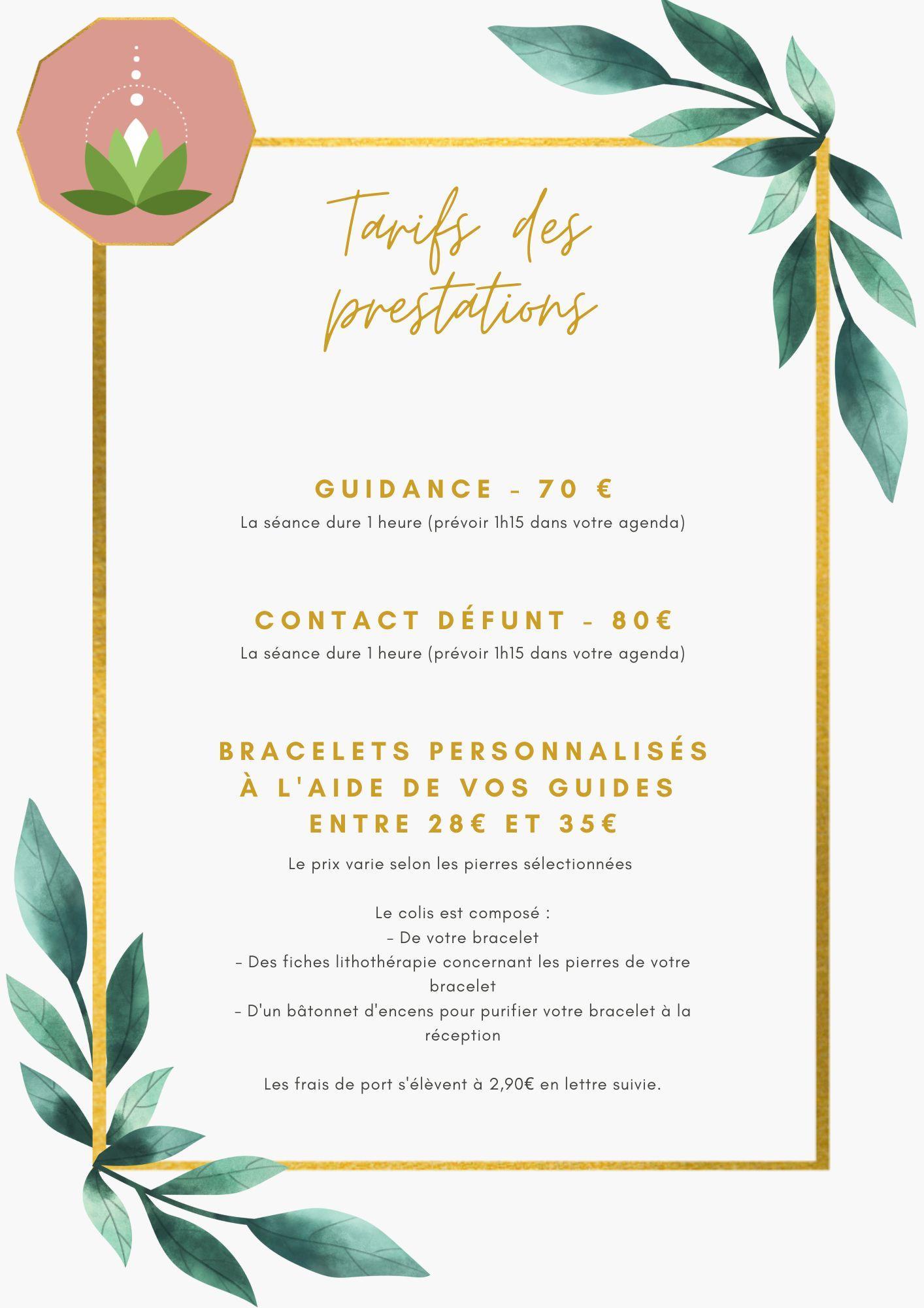 Tarifs des prestations